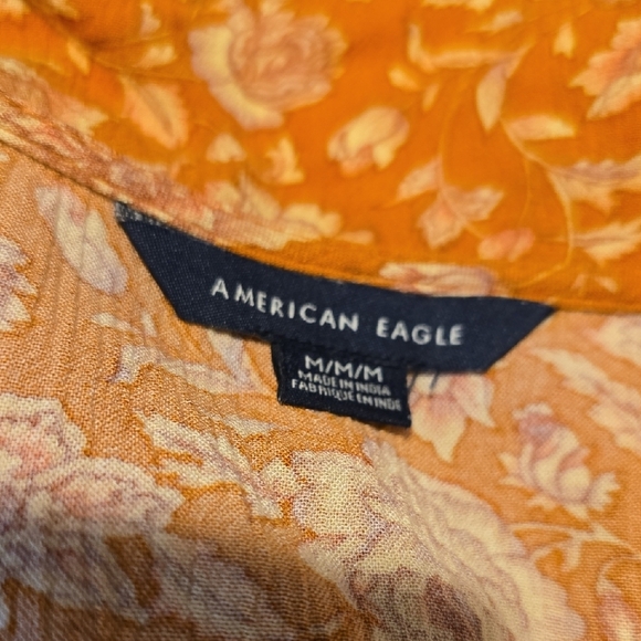 American Eagle Outfitters Orange and White Tie Front Blouse - Picture 2 of 5